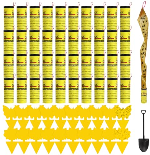 60 Pcs Fruit fly traps, Fly catcher Fly Strips Fungus Gnat Killer for Multiple Insects, Sticky Fly Traps for Home Use Indoor and Outdoor Child & Pet Friendly