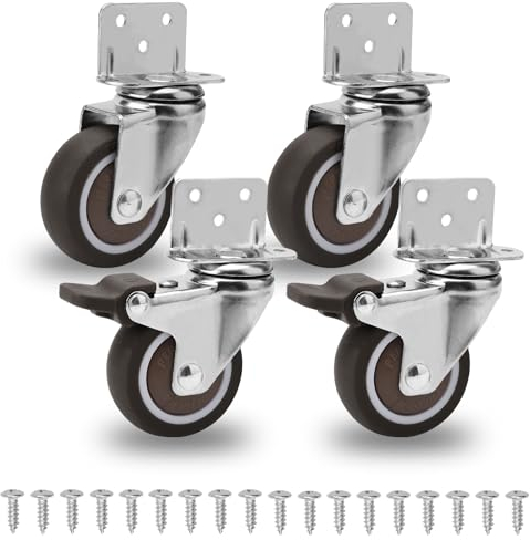 GBL Heavy Duty Castor with 2 Brakes,Pack of 4 L-Shaped Side Mount Casters Swivel Trolley - 200 kg Load,Rubbered Trolley Wheels,Silent Caster Wheels for Moving Furniture with Free Screws Fitting