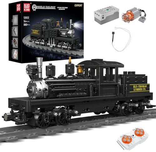 Mould King 12032 Technik Dampflok Zug Modell Bausteine, 880 Teile Lokomotive Set mit mit Scheinwerfern Fernbedienung Klemmbausteine Bauset, Geschenk für Kinder Jungen und Mädchen
