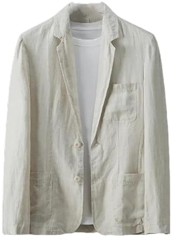 NBNX Giacca da uomo in lino, leggera con 2 bottoni, giacca monopetto con risvolto sottile, giacca casual da fumo, giacca estiva traspirante sportiva, Nero , XXXXL
