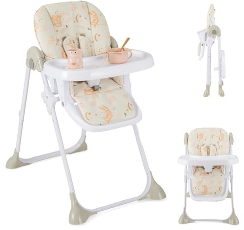COSTWAY Chaise Haute Bébé Convertible et Pliante, Chaise Haute Bébé Évolutive avec Double Plateau Réglable et Amovible, 2 Roues d’Avant, Hauteur Réglable à 7 Positions, 6-36 Mois, Charge15KG (Beige)
