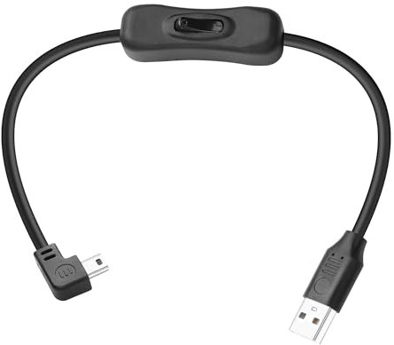JSADZKJ 90 Degree Mini-USB Cable, USB 2.0 to Mini-USB Extension Cable, Left Angle Mini-USB Male to USB Male with On/Off Switch Charging Cable for PC Laptop Mobile Power Car GPS 0.98ft/30cm