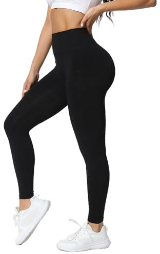 TAYOEA Sport Leggings Damen Ohne Scrunch Gym Leggings Seamless Push Up Yoga Hosen Blickdicht High Waist Sporthose Damen für Fitness Yoga Workout Schwarz,L