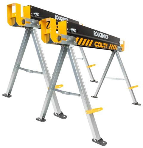 ROUGHNECK® COLT 575S Sawhorse, Heavy Duty Steel Construction with 500kg Capacity Each, 1000kg Per Pair for Woodworking & Construction – 2 Pack