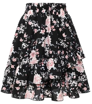 Jupe Boheme Femme Taille Élastique, Jupe Femme Ete Imprimé Florale Évasé Volants Superposés Trapèze Chic Et Elegant Décontracté D'été Fluide Léger Comfortable Tous Les Jours De Plage Skirt