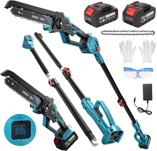 2 IN 1 Akku Hochentaster Ast Kettensäge mit 21V 4000 mAh Akkus Profi Astsäge für Makita 18V, Mini 8 zoll baumsäge Teleskop Elektro teleskopsäge säge handkettensäge akkusäge Arbeitshöhe bis 4,5m