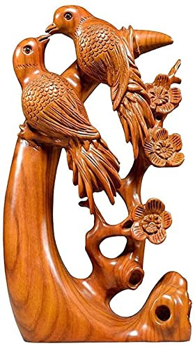 XDAWQP Escultura de pájaro y Ciruelo de la Anunciación de Madera Maciza, Adorno de Estatua de Animal, Regalo de Buena Suerte para el Propietario.