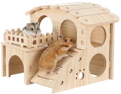HJZHI mångsidig hamstergömma och utforskningstunnel, hamsterhus med klätterstege av trä för gerbiler, hamstrar, små husdjur, F-stil