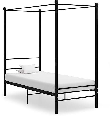 sephironlbb Himmelssäng, svart, metall, 90 x 200 cm, elegant enkelsängram med myggnätram, stabil sängram för sovrum, robust möbel