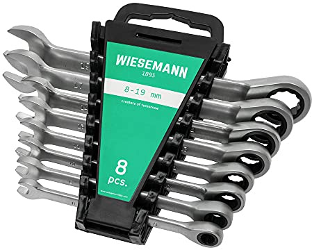 WIESEMANN 1893 Ratschenschlüssel Satz 8tlg. 8-19mm mit 72 Zähne I Ratschenringschlüssel aus CV-Stahl verchromt I 80393