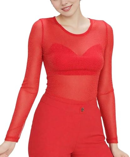 Miss Rojo Camiseta, Top de Velo, Brillante/Brillo