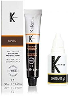 KIT TINTURA SOPRACCIGLIA CON OSSIGENO 3% KALENTIN IN VARI COLORI (MARRONE)
