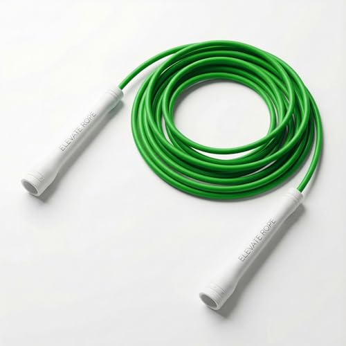 Elevate Rope Professionell hastighetsrep - 3 m justerbart hopprep, PVC 5 mm med nylonkärna för kardio, dubbelhopp och crossfit - hållbart hopprep (grön)