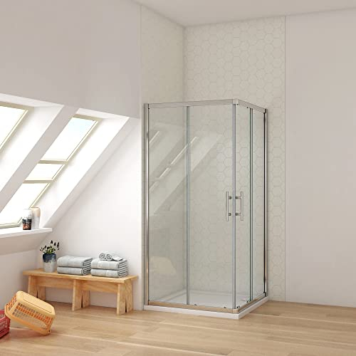 Ducha Casa 70x70x185cm Mampara de ducha angular corredera cuatro hojas(dos movibles y dos fijas), 5mm cristal templado, marco de aluminio cromado