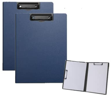 2 tavolette portablocco pieghevoli, 22 x 32,5 cm, impermeabili, formato A4 o A3, con due clip in metallo, supporto orizzontale e verticale (blu, A4)