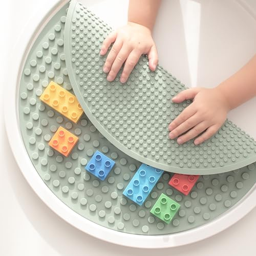 Inspire My Play - Silicone Building Blocks Baseplate - Compatible with all Major Building Block Brands - Double Sided for Large Building Blocks - Perfect Accessory for Sensory PlayTray - Smoke Green