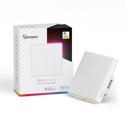 SONOFF T5 4 Gang WiFi Smart Touch Lichtschalter, 2 Wege Wireless Wandlichtschalter, Full Touch Schalter, LED Lichtschalter, Türklingel-Smarte Wandschalter, kompatibel mit Alexa, Google Home