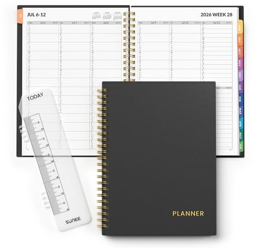SUNEE 2026-2027 Appointment Book, Quarter-Hourly, Weekly & Monthly - from July 2026 to June 2027, 8.5x11 Academic Planner, Flexible Cover, Note Pages, Bookmark, Spiral Binding, Black