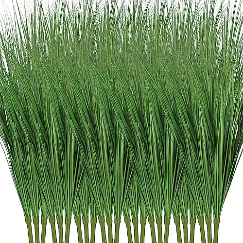 Tigeen 12 Pcs 33 Inch Faux Grasses for Outdoor Planters, UV Resistant Fake Tall Grass, Artificial Grass Plants for Outdoor Decor, Artificial Greenery Stems Weed for Room Home Summer Vase Decor (Green)
