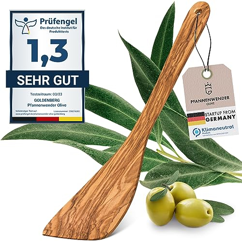 GOLDENBERG® Premium Pfannenwender - Made in Germany - feinstes Olivenholz aus Italien - robust, langlebig & antibakteriell - Holzschaber - Pfannenwender Holz