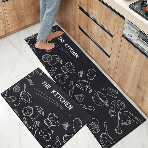 BWBIKE Juego de Alfombras de Cocina 2 Piezas Antideslizantes para Cocina, Comedor, Piso, Hogar, Oficina, Fregadero, Lavandería, 40 x 60 cm + 40 x 120 cm,X46