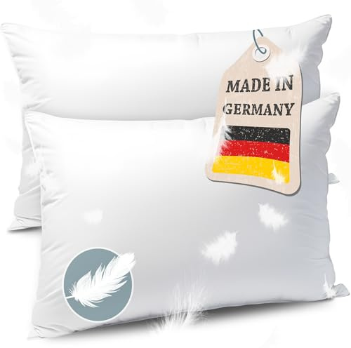 KNERST Kopfkissen Federkissen Made in Germany - Kissen mit 100% Federfüllung - Federkopfkissen mit Bezug aus Baumwolle - Ökotex-Zertifiziert - Füllkissen für erholsamen Schlaf - Kissen 40x80 2er Set