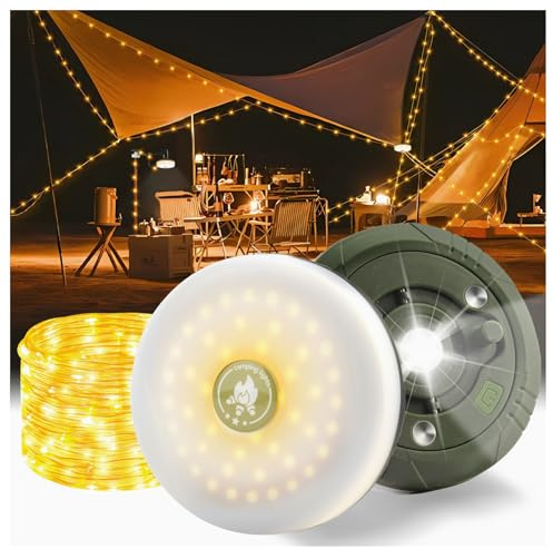 Audasi Campingljusslingor 66 fot/20 m LED-ljusslinga för utomhusbruk med 5 ljuslägen bärbar 2-i-1 vattentät uppladdningsbar campinglyktor för camping, gård, vandring, inomhusdekoration