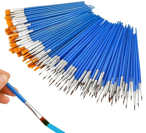 100 Stück Pinsel Set, Künstlerpinsel 50 Stück Runde Pinsel und 50 Stück Flache Pinsel Kleine Pinselset für Anfänger, Künstler und Gemälde Liebhaber