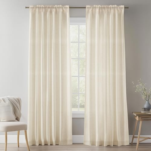 NAKIHOUSE Linen Voile Curtain 96 Drop 2 Panels Net Curtains for Windows
