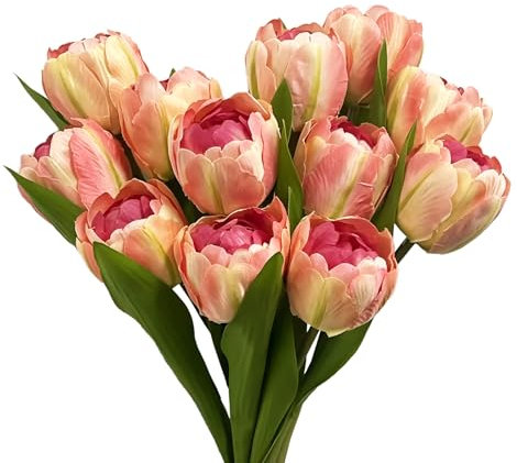 DOKKOME Künstliche Tulpen Blumen Seiden Tulpe Kunstblumen Blumenstrauß Tulpenstrauß Simulierte Tulpen für Hochzeitszimmer Home Hotel Party Dekoration und DIY Decor 12STK Rosa