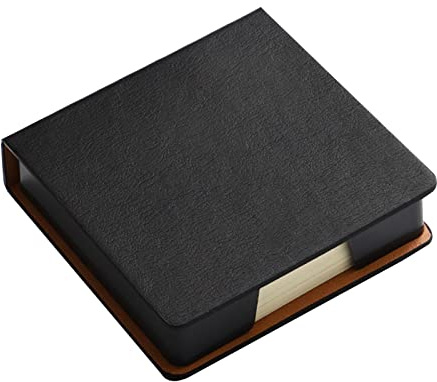 QishGO Support de bloc-notes autocollant en cuir pour cartes de nom, distributeur de notes adhésives pour étui avec couvercle, support de bureau, bord noir huilé