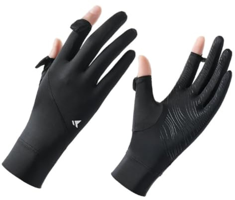 Guanti con protezione solare UV, da donna, in seta di ghiaccio, antiscivolo, per viaggi, golf, corsa (nero, taglia unica)