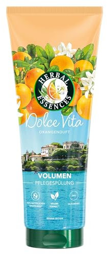 Herbal Essences Volumen Spülung mit Orangenduft 250ml, Von feinem Haar zu gestärktem Haar voller Volumen von der Wurzel bis zur Spitze, Mit Inhaltsstoffen natürlichen Ursprungs, Vegan, ohne Silikone
