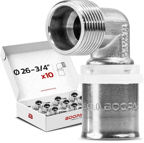 BOOPARTS – 10 pezzi – Gomito maschio a crimpare Ø26 – 3/4 (20/27) | Raccordo multistrato per contorno TH | Raccordo idraulico a gomito impermeabile per riscaldamento e acqua sanitaria