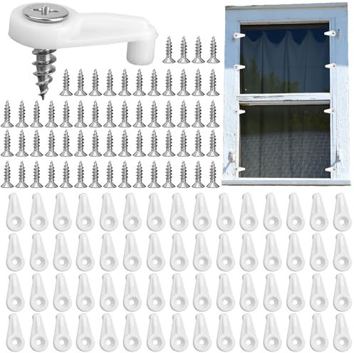 BOXOB 60uds Clips para Mosquiteros de Ventanas, Clips Blancos Ventanas Contra Tormentas con 60 Tornillos Clip de Retención Puertas Vidrio Clip Soporte para Espejos Ventana Puertas Vidrios