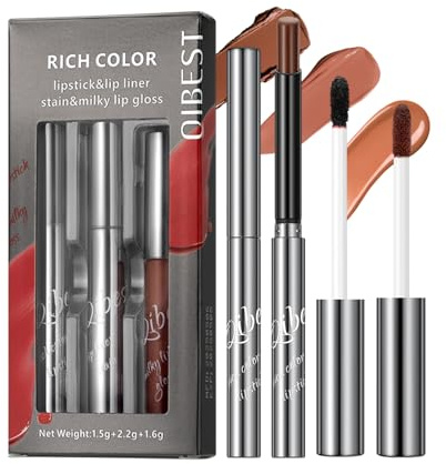 3PCS Lipstick Makeup Set – Matte Lipstick, Peel-Off Lipliner & Butter Lip Gloss, Long-Lasting Waterproof Lip Kit for Smooth, Defined & Hydrated Lips (# New 05)
