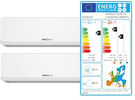 Climatizzatore Digiquest Dual Inverter V5 9000+12000| Wi-Fi | R32 | Classe A++ Raffreddamento/A+++ Riscaldamento | I FEEL |Flusso d’aria 3D |TURBO |Notte |SEER 6,2 |SCOP 5,1 | CLIMA00066