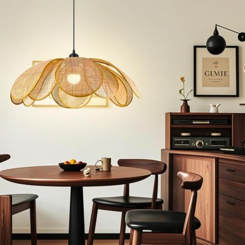 PANNN E27-pendellampa Japansk Pendellampa I Rotting Blombladformad Kreativ Köksö-lampa Bohemisk Stil Passar För Restauranger Och Vardagsrum Som Dekorativ Belysning(A-60CM)