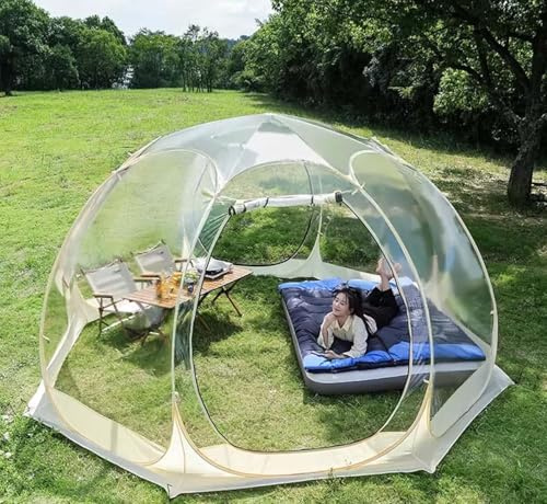 Tenda A Bolle Trasparente da Giardino, Gazebo Pieghevole Portatile A Cupola Pop-up, Tenda da Campeggio per 2-5 Persone, Cupola da Giardino con Finestra A 360 °, Tenda da Spiag, 300x300x220cm