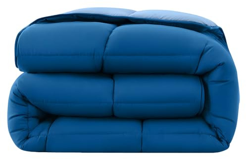 wometo quiltad säng 155 x 220 Oeko-TEX vändbar design mörkblå och blå | Kan användas utan överdrag – året runt-täcke sommar och vinter – gosig och mjuk