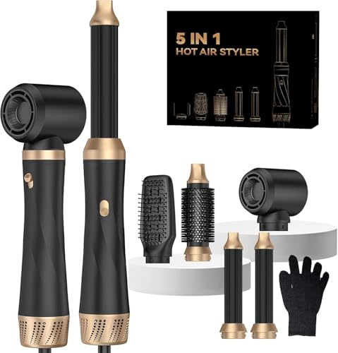 UMIGA 5 in 1 Airstyler Hair Styler Spazzola Soffiante Air Styler set Airbrush Ferro a ricciolo Spazzola Soffiante Spazzola Lisciante per Capelli, Kit di parrucchiere per asciugare