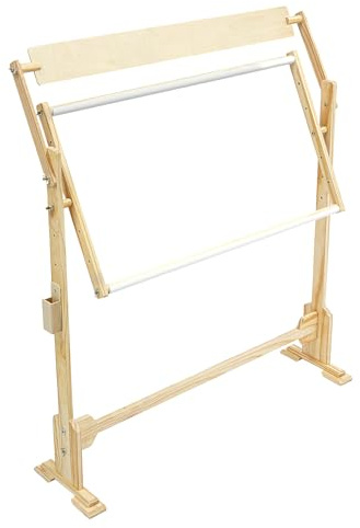 Bastidor ajustable de madera para bordado – Soporte giratorio de 360° de madera de pino, altura ajustable con tablero de dibujo, soporte de suelo estable para bordado, punto de cruz y manualidades