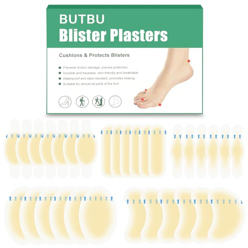 BUTBU 30PCS Blister Plasters for Feet, Hydrocolloid Blister Bandages, Waterproof Cushion Pads Gel Pads, Fast Healing, Guard Skin, Invisible Blister Cushions for Feet, Heel, Toe (Set E)