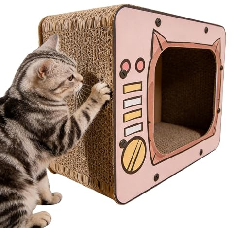 Casa Rascador para Gatos - Forma TV Antideslizante Escalada Interactiva - Grande Casa de Cartón para Rascar para Gatos,Protector de Muebles, Enriquecimiento y Juego para Gatitos, Conejos y Hámsters en