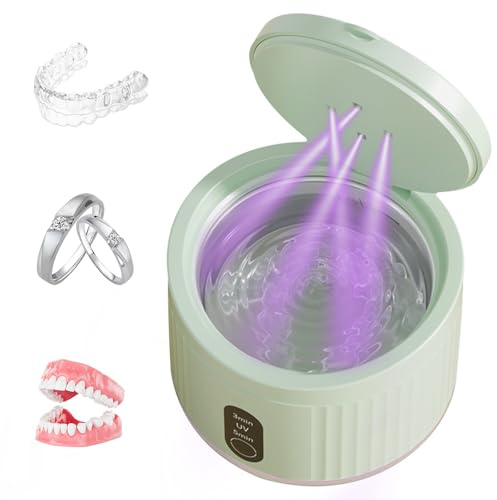 Máquina limpiadora ultrasónica dental de retención dental, cápsula de limpieza ultrasónica de dentaduras postizas de 45 kHz, adecuada para aparatos ortopédicos, protector nocturno, joyas