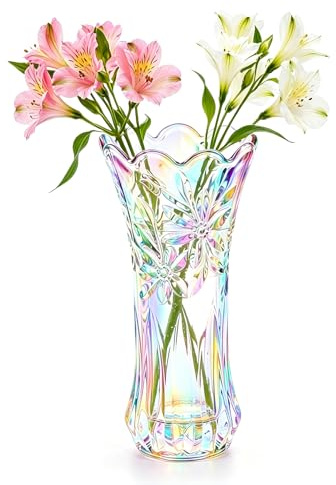 DASIAUTOEM Kristallglasvase i Phoenix-Svansform, Bordsdekorationsvase, Modern Blomvas Glas, Färgglad Glasvas med Bred Öppning, Dekorativ Stor Glasvas för Blommor Hem Bröllop Deko (Ljusröd)