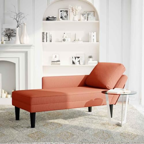 Chaiselong röd-orange manchestertyg med kudde vadderad ergonomisk med armstöd och ryggstöd för vardagsrum sovrum kontor relaxstol och loungefåtölj för avkoppling läsning sova