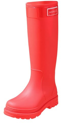 Generisch Botas de goma para mujer, botas de lluvia, cómodas, antideslizantes, largas, de jardín, botas de lluvia, botas de trabajo, botas de goma ligeras para mujer, botas de pesca, rojo, 34 EU