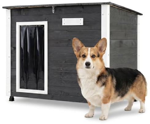 COSTWAY Wooden Dog House, Outdoor Weatherproof Pet Shelter