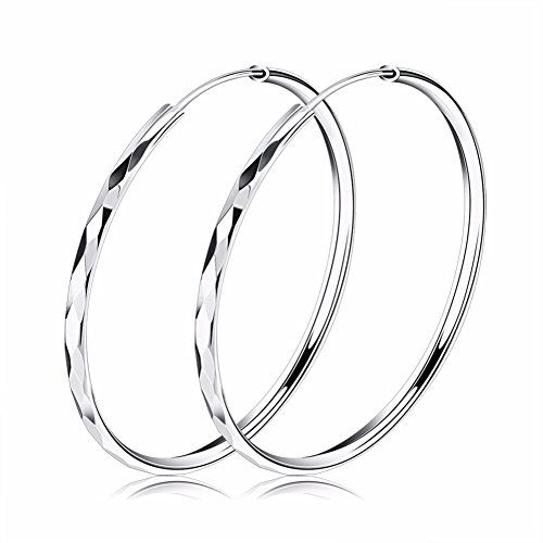 Josfeva Silber 925 Creolen, Groß, 40mm Geschliffen Ohrhänger, Hoop Ring Huggie Kreolen Groß Rund Hängend Klapp-Creolen, Ohrschmuck für Mode Partyschmuck